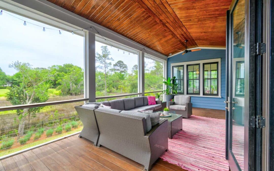 The screened porch on the elevated first floor