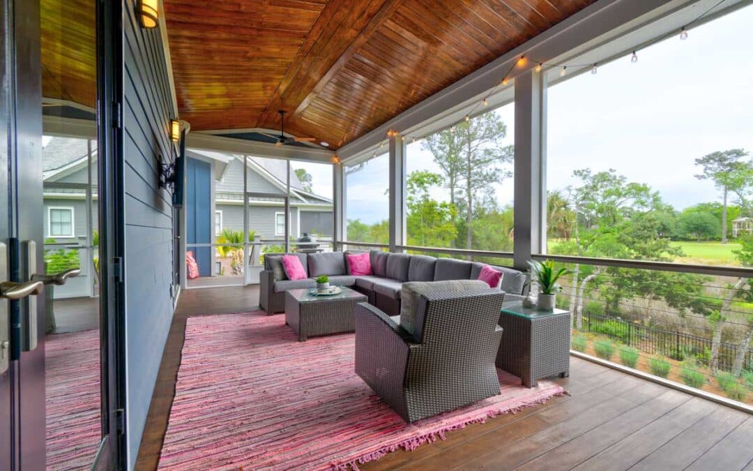 The screened porch on the elevated first floor