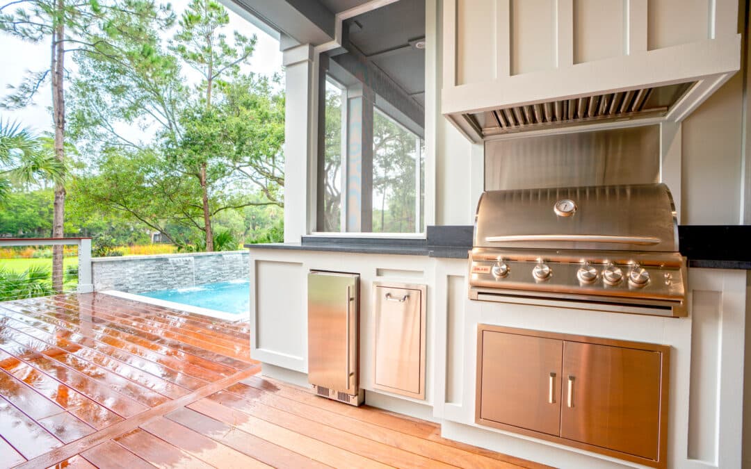 Kiawah Island, Belted Kingfisher, pool, waterfall, hardscaping, outdoor kitchen