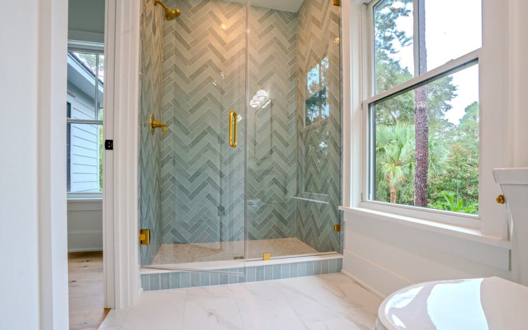 Kiawah Island, Belted Kingfisher, custom tile shower, marble bath